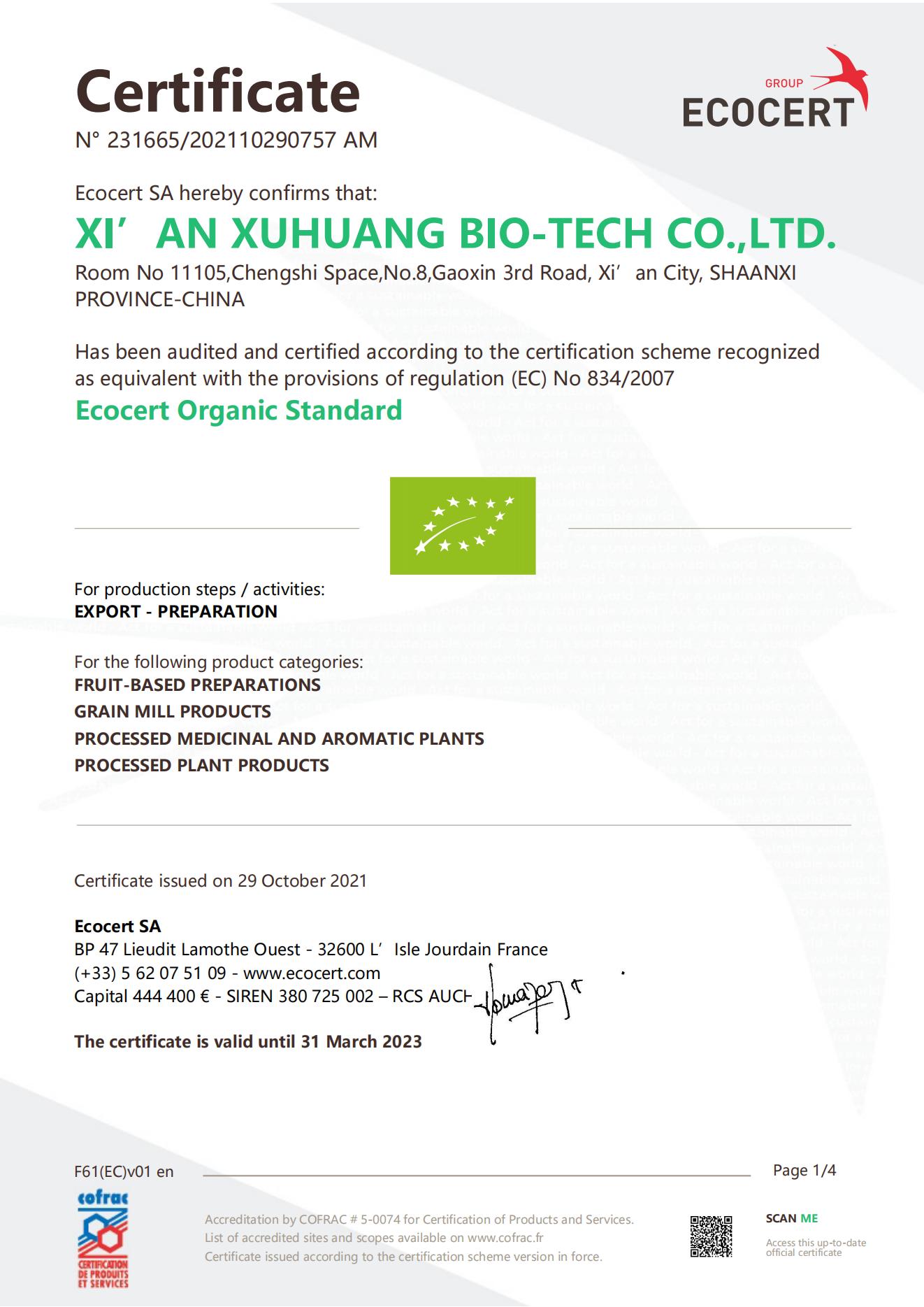 Bio-Zertifikat EU-Xuhuang